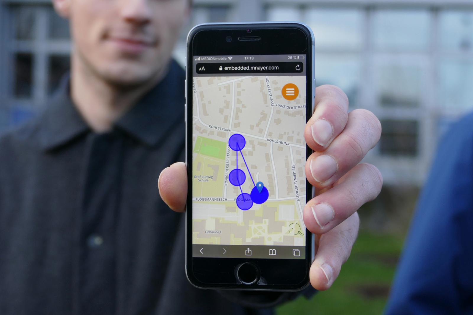 Ein GPS-Sensor überträgt zusätzlich den Standort des Fahrrads und ermöglicht dem Nutzer, die zurückgelegte Route nachzuverfolgen. (Foto: FH Münster/Jana Schiller) 