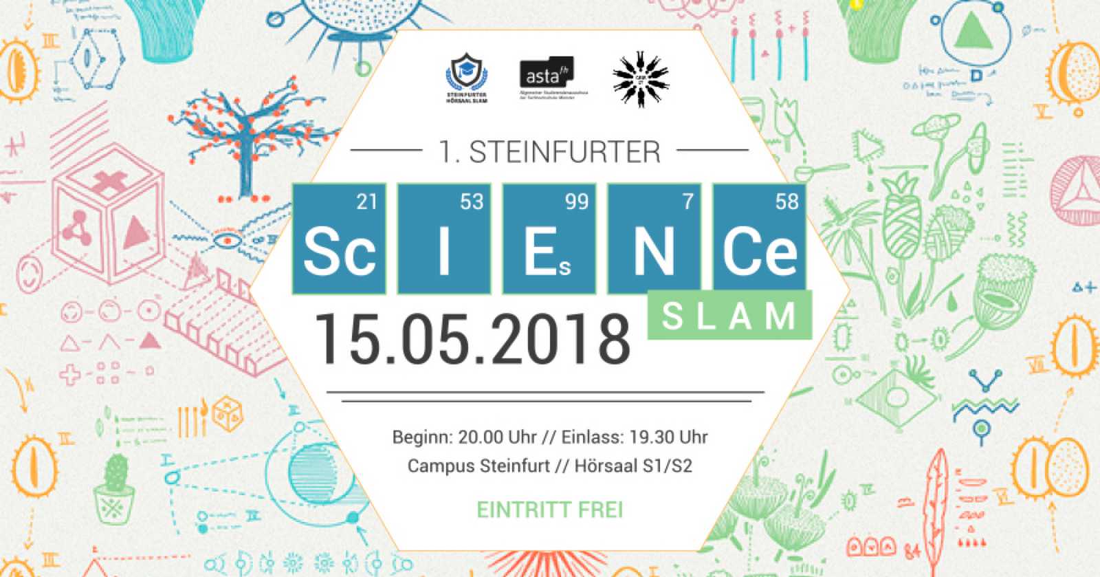 Wissenschaft ohne Fachchinesisch: Am Dienstag (15. Mai) startet der erste Steinfurter Science Slam um 20 Uhr. (Grafik: AStA)