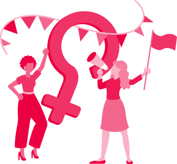 Frauen in pink mit Fahnen