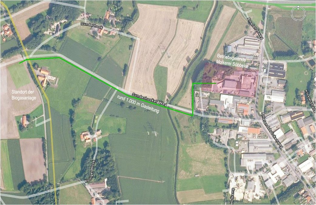 Standort und Anschluss der Molkerei an die Biogasanlage